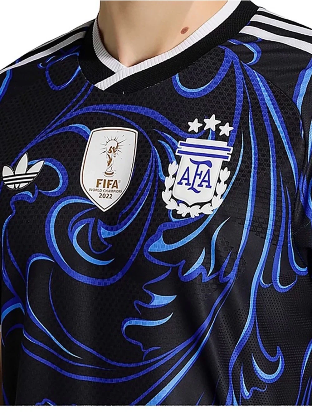 Authentic adidas Men’s Black & Blue Argentina Football Jersey with Swirl Print
